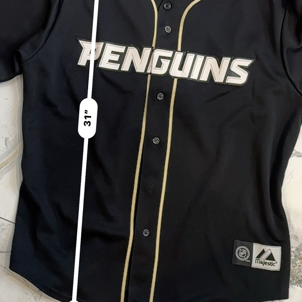 Pittsburgh Penguins NHL Majestic Baseball Style Jersey XL Made USA Black Gold - Picture 10 of 10